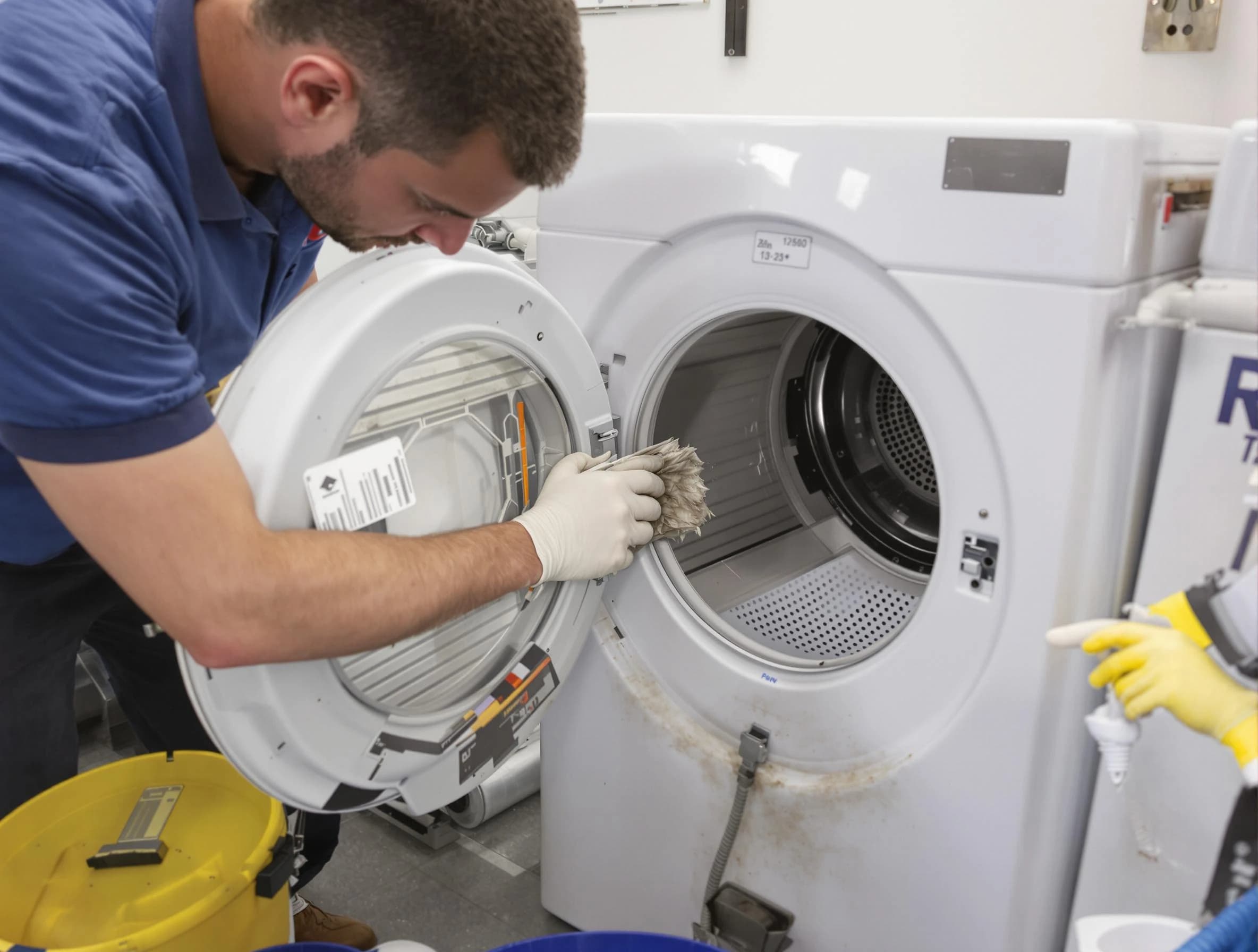 Dedham Dryer Vent Cleaning specialist performing detailed lint trap cleaning service in Dedham