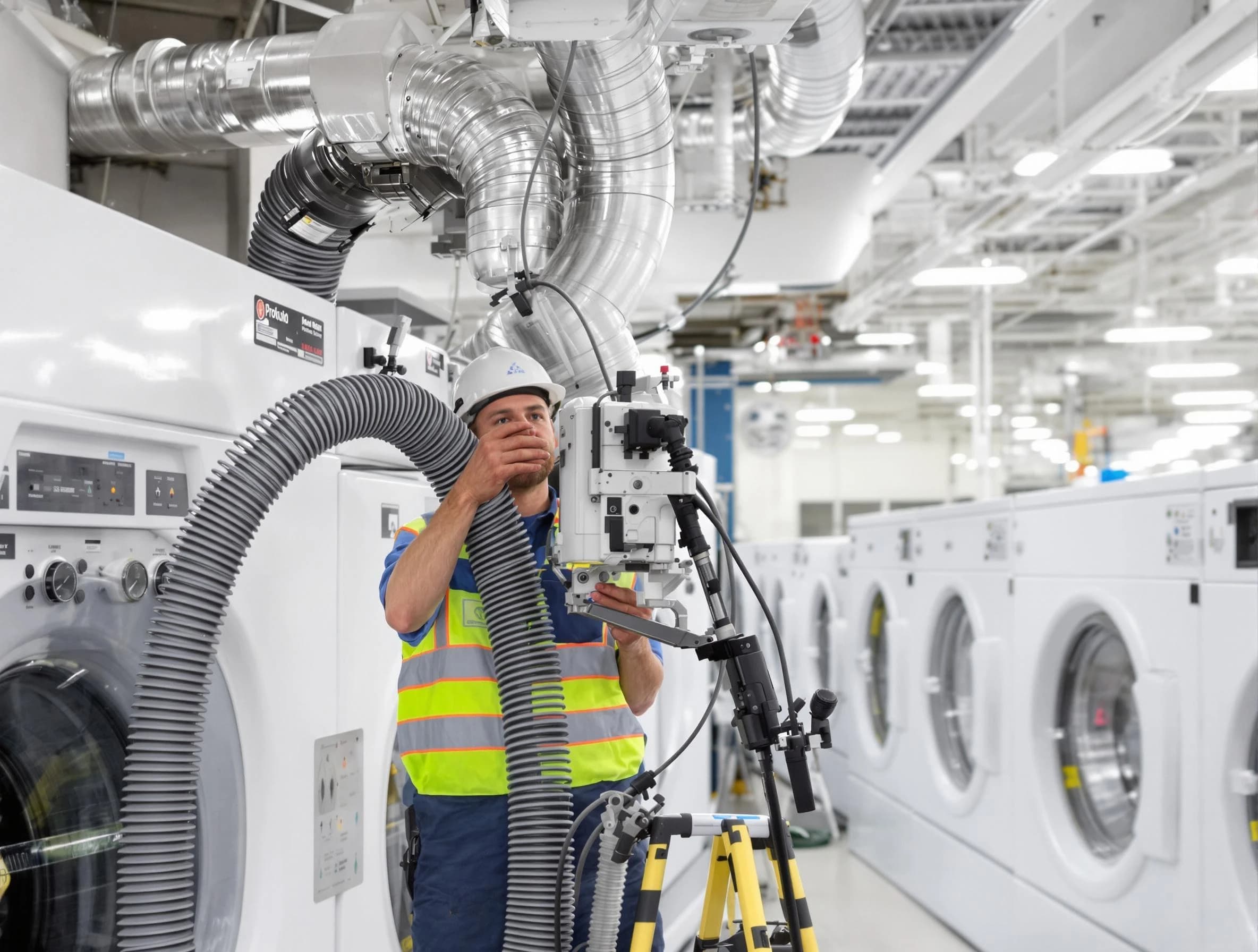 Dedham Dryer Vent Cleaning team performing commercial-grade dryer vent cleaning at a business facility in Dedham