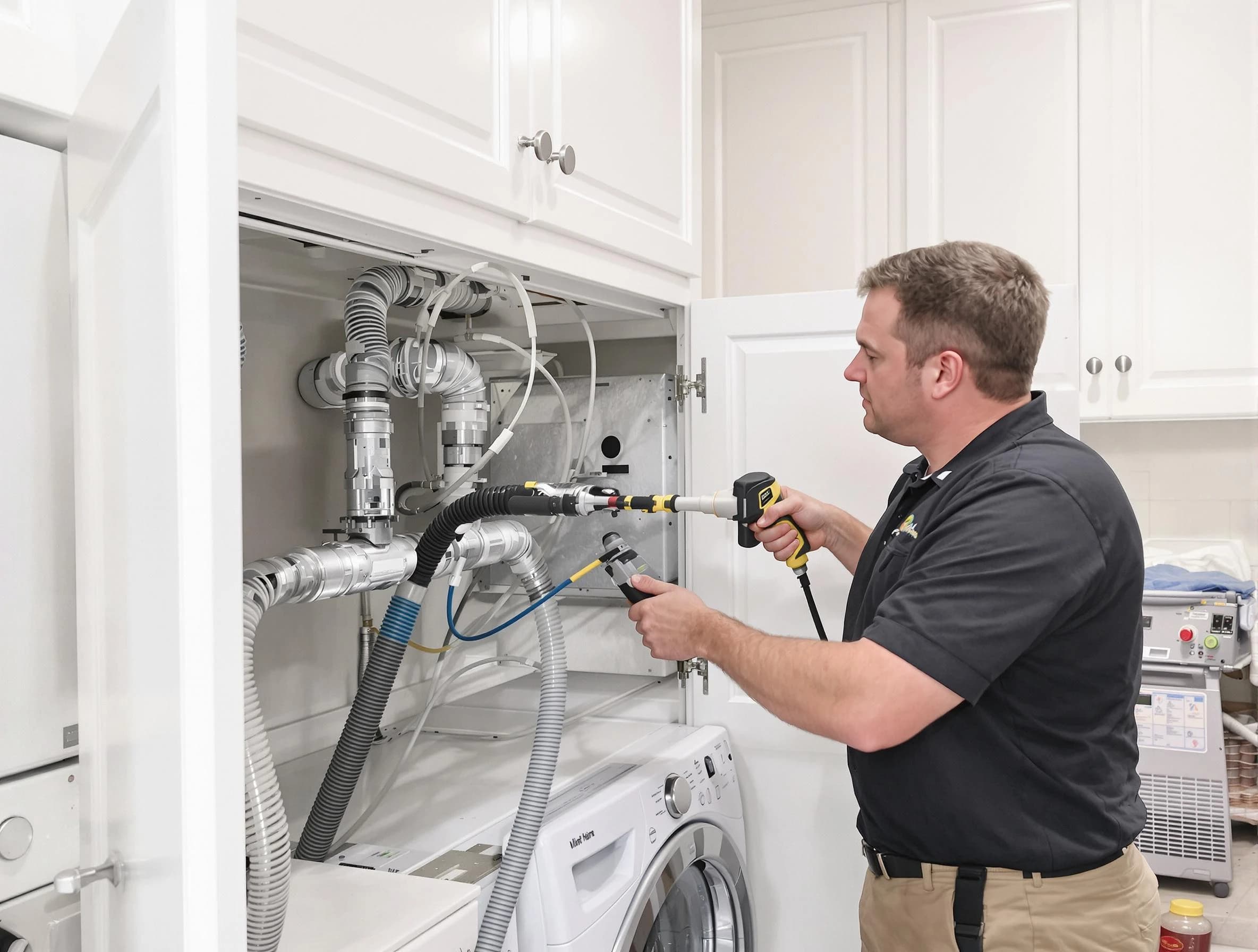 Dedham Dryer Vent Cleaning professional removing severe blockage from a clogged dryer vent in Dedham