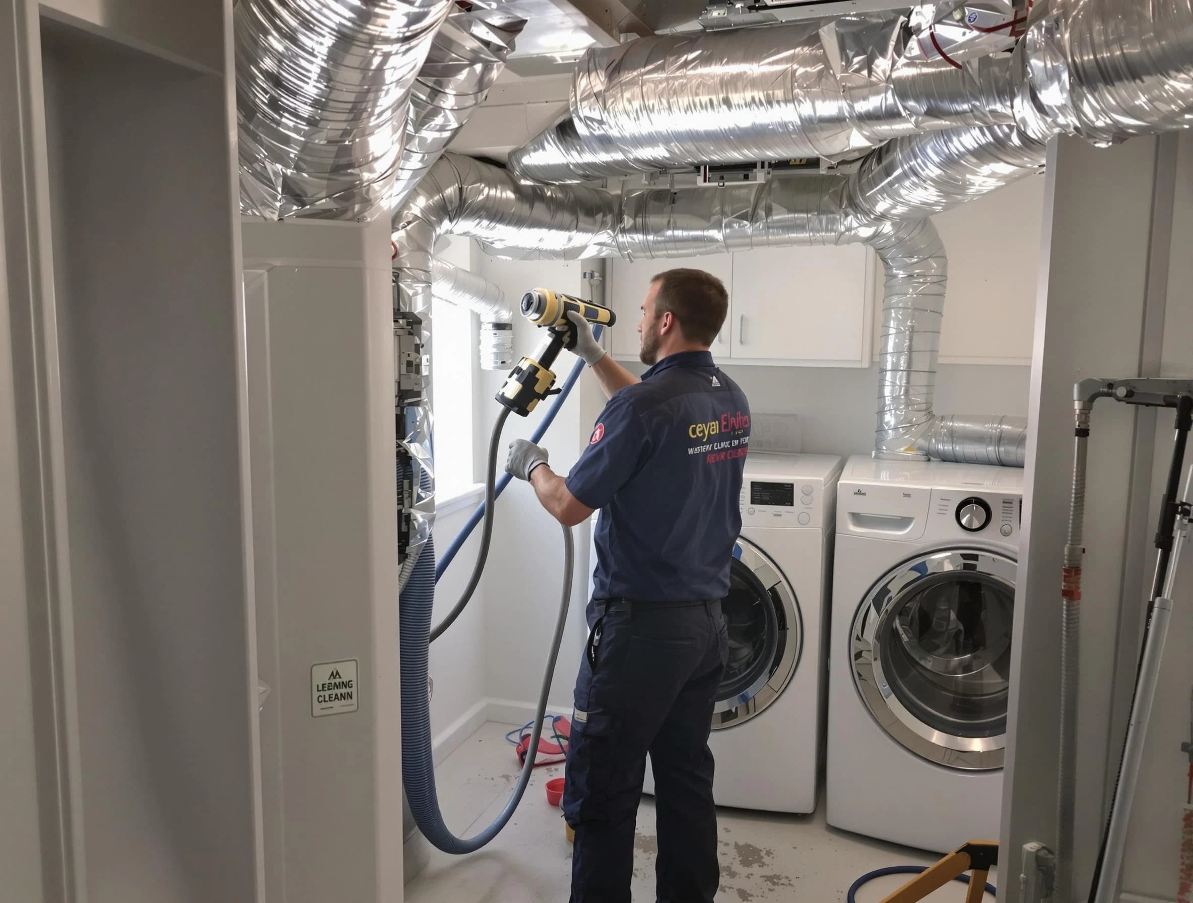 Dedham Dryer Vent Cleaning specialist using advanced equipment for thorough duct cleaning in Dedham