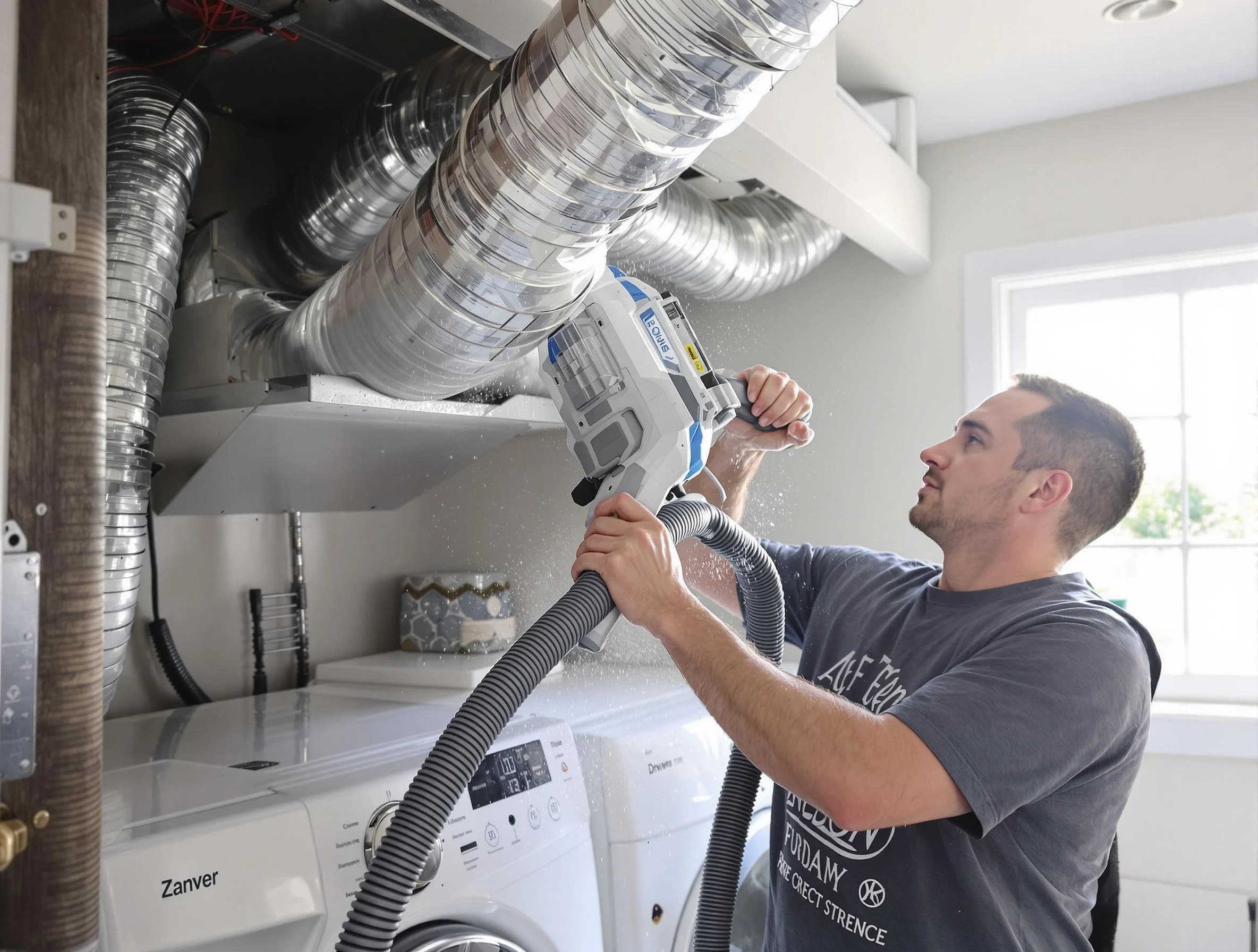 Dedham Dryer Vent Cleaning specialist cleaning deep within a dryer vent duct system in Dedham