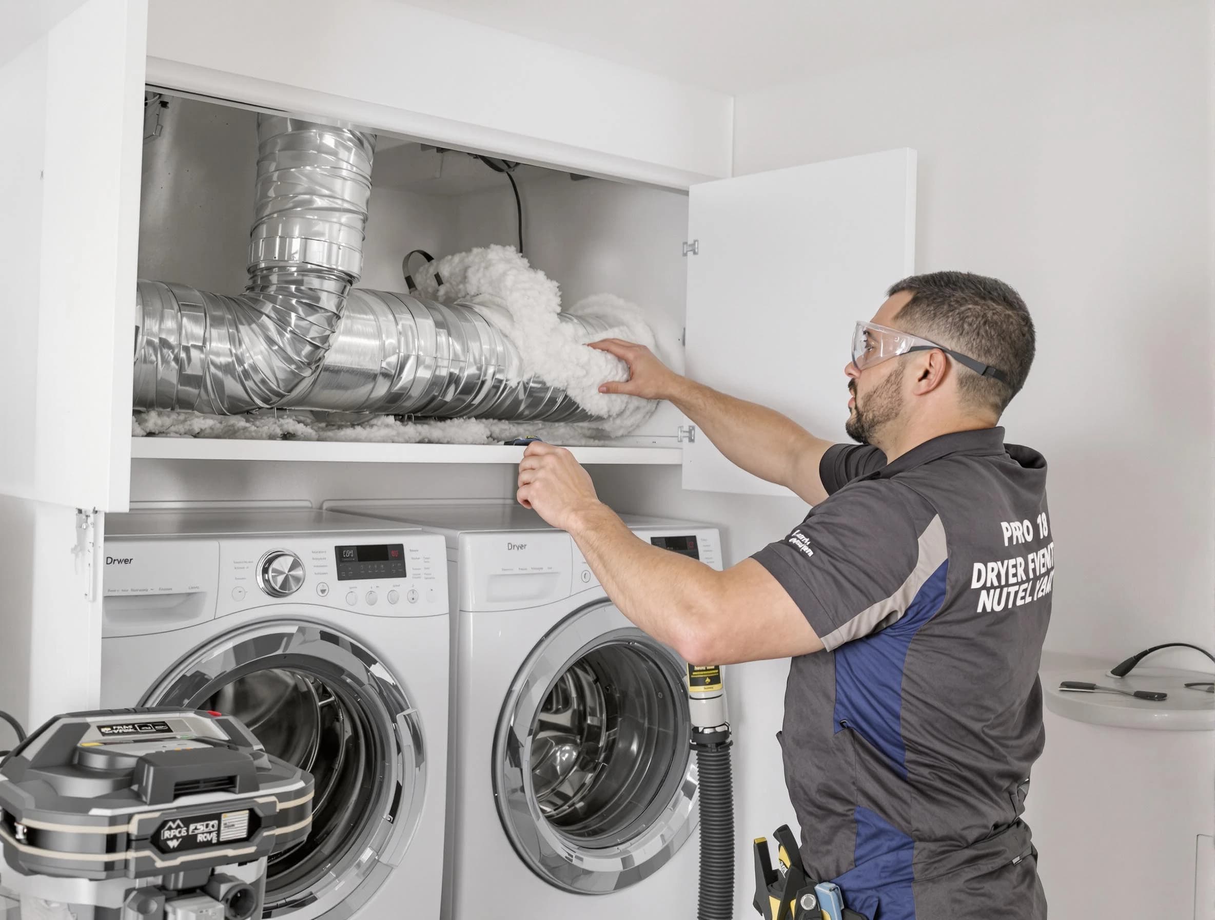 Dedham Dryer Vent Cleaning certified technician performing specialized gas dryer vent cleaning in Dedham