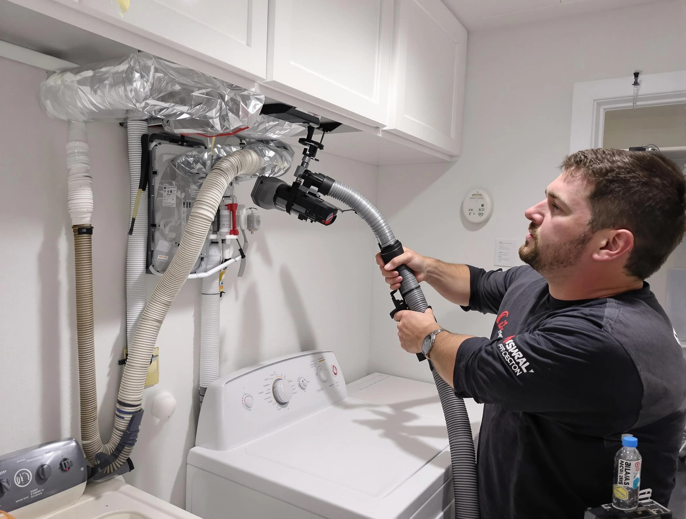 Dedham Dryer Vent Cleaning certified technician performing safety-focused gas dryer vent cleaning in Dedham